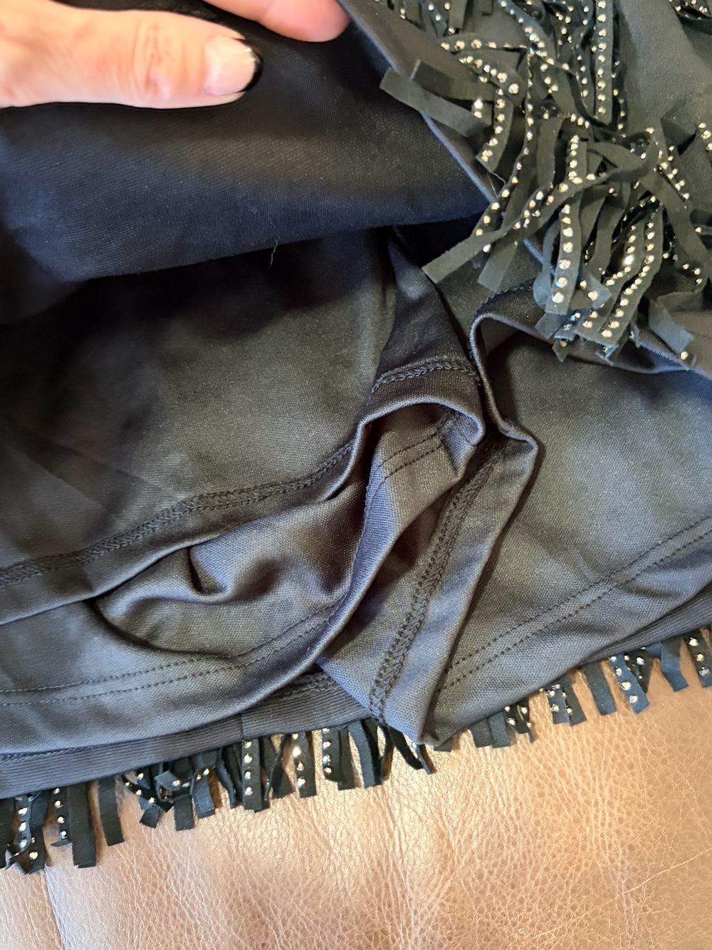 Black Studded Fringe Mini Skort with Studded Belt - Picture 3 of 4